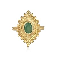 14K Gold Plated Emerald Statement Ring in 925 Sterling Silver Vintage Jewelry For Women Girls