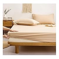 Deep Pocket Fitted Sheet Cal King Mattress Cover Stretches Up to 11.8In Deep 100% Cotton Fitted Bottom Sheet Breathable Mattress Protector (Color : Milk Tea, Size : Cal King-200 * 220+30cm)