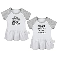 Pack of 2, Call Grandma She Knows What to Do & Please Pass Me to Grandma Funny Dresses Infant Baby Girls Princess Dress