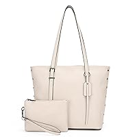 Handbag for Women Tote Bag PU Leather Large Shoulder Bag Top Handle Satchel Purses 2Pcs Set, Beige-02