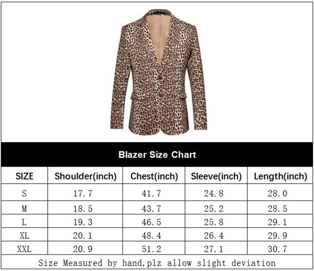 THWEI Mens Blazer Hipster Leopard Print Tuxedo Luxury Notched Lapel Slim Fit Stylish Sport Coats Jacket