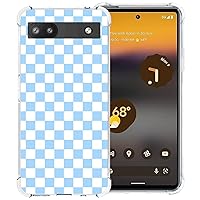 Phone Case for Google Pixel 6A, Light Sky Blue White Grid Plaid Regular Lattice Checkered Checkerboard Cute Shockproof Protective Anti-Slip Soft Clear Cover Shell