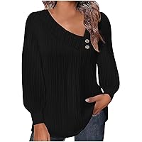 Women's V Neck Blouses Irregular Neckline Long Sleeve Tunic Tops Pleated Casual Dressy Loose T Shirts Ladies Clothes