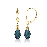 14k Yellow Gold Blue Zircon 9x6mm Crystal Pear Drop Leverback Earrings Measures 29x6mm Jewelry for Women
