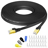 CableGeeker Cat7 Shielded Ethernet Cable 50ft (Highest Speed Cable) Flat Ethernet Patch Cable Support Cat5/Cat6 Network,600Mhz,10Gbps - Black Computer Cord + Free Clips and Straps for Router Xbox