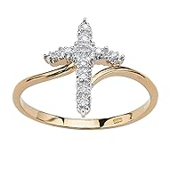 PalmBeach Jewelry Yellow Gold-Plated or Platinum-Plated Sterling Silver Genuine Diamond Accent Cross Ring