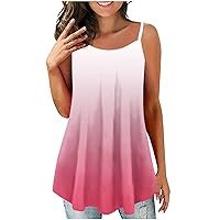 Womens Tank Tops Casual Flowy Spaghetti Strap Summer Tops Gradient Color Sleeveless Shirts Loose Fit Tunic Camisoles