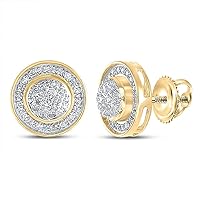 Yellow-tone Sterling Silver Mens Round Diamond Disk Circle Cluster Earrings 1/4 Cttw