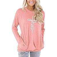 Women's Casual Round Neck Sweatshirt T-Shirts Tops Blouse with Pocket 9 Color