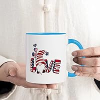 4th of July Gnome Love Heart Farmhouse Coffee Tea Mug Best Her Senior Citizens Gifts 11oz Porcelain Tea Cups Sarcastic Independent Date Gag Mothers Day Present for Husband Women Uncle