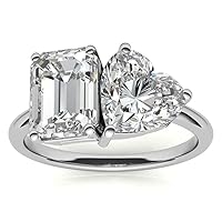 Toi Et Moi Moissanite Engagement Ring For Women Emerald & Heart Shape Moissanite Wedding Ring For Her Sterling Silver Antique Two Stone Vintage Anniversary Promise Gift For Her (8)
