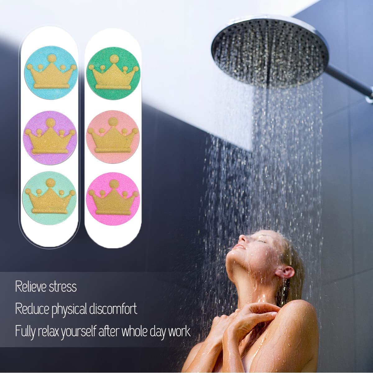 Shower Steamers Aromatherapy (Pack of 12) Gift for Mom Shower Tablets with Essential Oil Shower Fizzy Shower Bombs Spa Self Care Birthday Gift for Women,Men Crown Shape