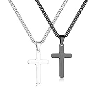 Yooblue Cross Necklace for Men - 2Pcs, 3Pcs Silver Black Gold Stainless Steel Cross Pendant Necklace for Men Women Teen Boys Jewelry Gifts