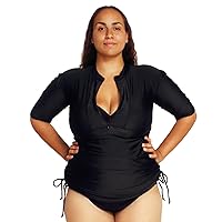 Women's Rash Guard Plus Size Short Sleeve Zip Swim Shirt Swimwear Swimsuit Sunsafe Rashguard 50UPF Ladies Black Red Blue