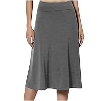 Women's High Waist Flared Skirt Pleated Midi Length Skirt A-Line Plus Size Casual Summer Lightweight Solid Long Skirt