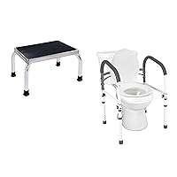 Vaunn Medical Foot Step Stool with Welded Legs and Deluxe Adjustable Foldable Toilet Safety Rail Bundle