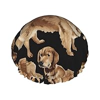 Golden Retrievers Full-Print Fashionable Shower Cap, Water-Resistant Polyester Fabric For Hair Protection