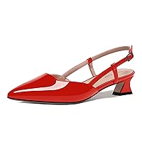 Womens Night Club Buckle Pointed Toe Dress Patent Slingback Kitten Low Heel Pumps Shoes 1.5 Inch