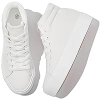 Waluzs Women's Platforms Sneakers White High Top Sneakers for Women Fashion Platform Shoes Classic Lace Up Tennis Shoes (Breathable,Comfortable)