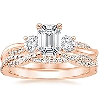 Petite Twisted Vine Moissanite Diamond Ring Set, 1 Carat Emerald Moissanite Engagement Ring Set, Wedding Ring Set, Bridal Ring, Promise/Anniversary Rings for Wife