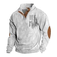 Henley Shirts for Men Sweatshirt Patched Elbow Long Sleeve Lapel Button Outdoor Casual Pullover Top with Cross Print