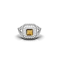 2 Ctw Octagon Cut Natural Citrine And CZ Diamond Ring 1.15 Ctw CZ Diamond Weight G-H CZ Diamond Color November Birthstone Ring