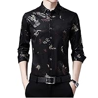 Mens Autumn Long-Sleeved Shirts Middle-Aged and Young Korean Casual Printed Summer Luxury Shirts