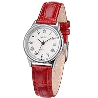 ManChDa Women's Leather Strap Watch - Easy Reader Analog Dail Quartz Casual Wrist Watch for Women Ladies Lovers Girlfriend (2.Red)