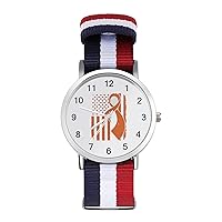 Leukemia Awareness Ribbon American Flag Sport Watches Nylon Strap Quartz Wrist Watch Casual Wristwatch for Men Women