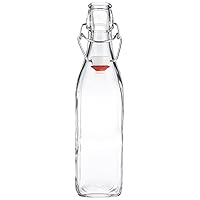 Estilo Easy Cap Glass, Square, 8.5 oz, Set of 6-Clear Swingtop Glass Bottles, Standard
