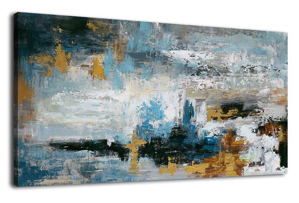 Abstract Wall Art Large Canvas Picture Modern Blue Grey Brown Artwork on Canvas Prints Wall Decoration for Living Room Bedroom Bathroom Kitchen Off...