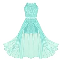 Kids Girls Shiny Wedding Bridesmaid Dress Floral Lace Flower Girl Maxi Romper Dresses Birthday Party Ball Gown