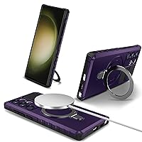 Mobile Phone Holder Case Compatible with Samsung Galaxy S24 Ultra, [Support Wireless Charging] Matte Slim Shockproof Protective Phone Cover for Samsung S24 Ultra Military Cases Purple