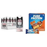 Muscle Milk Pro 12pk Protein Shake Slammin Strawberry 32g & Pure Protein 12ct Chocolate Peanut Caramel Bars 20g