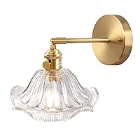 Vintage Wall Sconces with Clear Lotus Leaf Lampshade 180 Degree Adjustable Brass Sconces Modern Wall Lighting Fixture with Switch for Bedside Bedroom Doorway