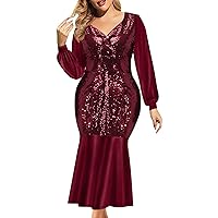 XJYIOEWT Plus Size Easter Dresses for Curvy Women,Women Sexy Fall Long Sleeve Round Neck Irregular Lace Loose Dress Plus
