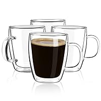 YUNCANG Double Wall Coffee Mugs, (4-Pcak) 16 Ounces-Clear Glass with Handle,lnsulated,Cappuccino,Tea,LatteCups,Beverage Glasses Heat Resistant