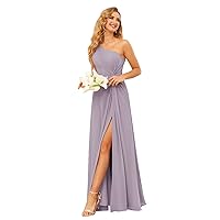 SYYS Simple One Shoulder Bridesmaid Dresses Long Side Slit Chiffon Sleeveless Evening Dresses for Women Formal Mauve Plus Size 24W