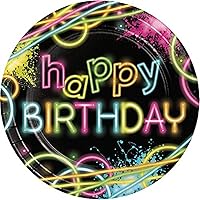 Creative Converting Birthday Pcs 8-Count Sturdy Style 8.75-Inch Round Paper, Glow Party, Large Plates