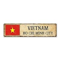 Madcolitote Personalized Vietnam Street Sign Rustic Ho Chi Minh City Flag Wood Signs Farmhouse Wall Art Rustic Wall Decorations for Living Room Country City Wall Hanging Wall Decor 6x24in