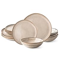 AmorArc Ceramic Dinnerware Sets,Handmade Reactive Glaze Plates and Bowls Set,Highly Chip and Crack Resistant | Dishwasher & Microwave Safe,Service for 4 (12pc)