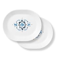 Corelle Vitrelle Coordinates Serving Platter 2-Pack, Large Serving Plates, Triple Layer Glass, Crack and Chip Resistant, Oval Serving Trays, Portofino