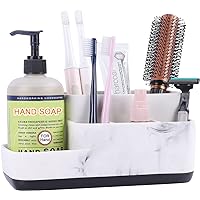 zccz Toothbrush Holders Organizer - Make Up Organizers and Storage, Multi-Functional Design Bathroom Organizer Toothbrush - Skincare Organizer - White Marble Look Bathroom Sink Organizer