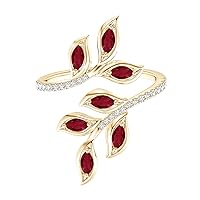 Nature Inspired 0.30 Cts Marquise Cut Ruby Gemstone 925 Sterling Silver Adjustable Leaf Ring