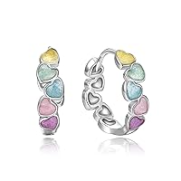 925 Sterling Silver Heart Hoop Earrings for Women Girls Multicolor Heart Earrings Hypoallergenic Tiny Cute Small Huggie Earrings Jewelry Gifts for Daughter