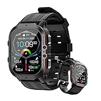 C26 Military Smart Watch for Men 1.96 inch AMOLED Smartwatch Fitness 24H Health Monitoring Siri AI Voice,100+ Sport Modes 5ATM Waterproof Outdoor Rugged Smartwatch,for iOS Android (S26)