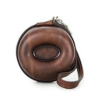 Vintage Elegance Unveiled – Compact Round Watch Storage Box, Handcrafted in Genuine Leather for Portable Style,Brown
