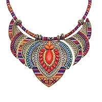 YAZILIND Ethnic Style Chunky Colorful Collar Festival Tribal Beaded Bib Choker Costume Necklace