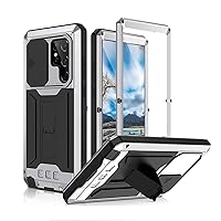 Aluminum Metal Case with Screen Protector for Samsung Galaxy S22 Ultra Case, Military Armor Heavy Duty Shockproof Kickstand Full Cover (Color : Silver, Size : S22 Ultra)
