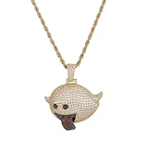 Iced Out Funny Grimace Expression Pendant 18K Gold Plated Chain Bling CZ Simulated Diamond Hip Hop Necklace for Men Women (gold)